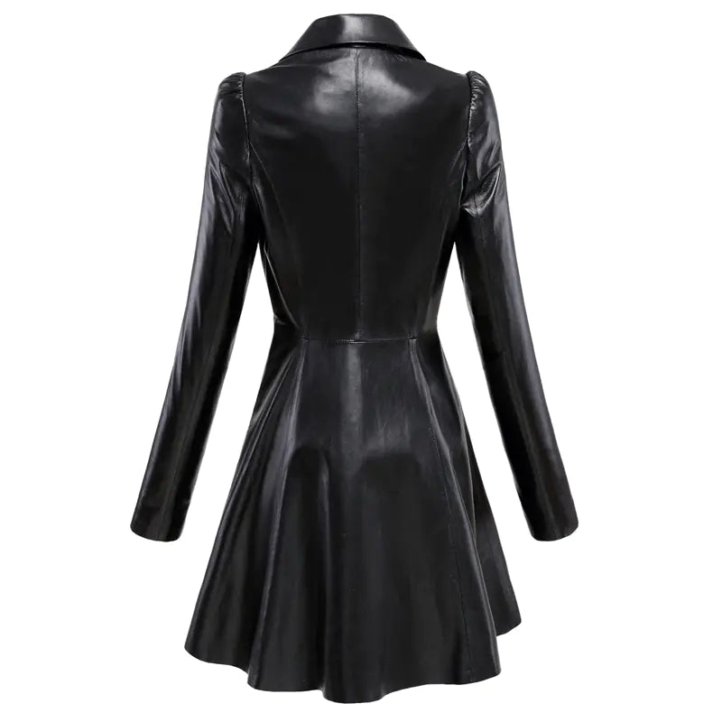 Oversized Long Leather Trench Coat with Large Hem