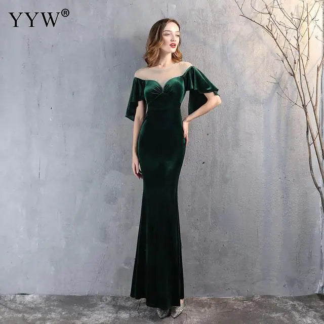 Elegant Burgundy Long Evening Dress with Ruffled Sleeves