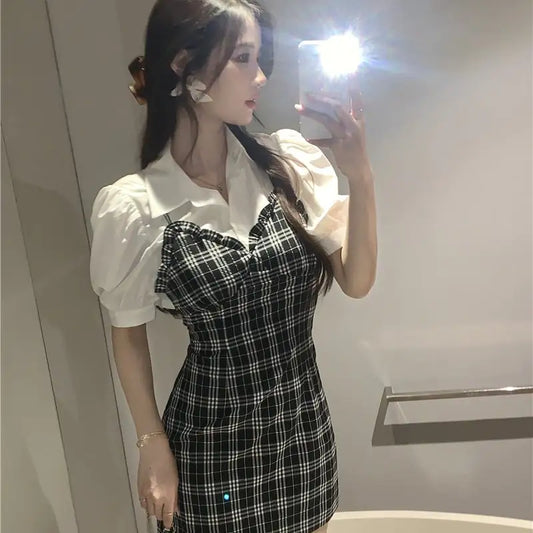 Plaid Waist Slim Hip Short Skirt