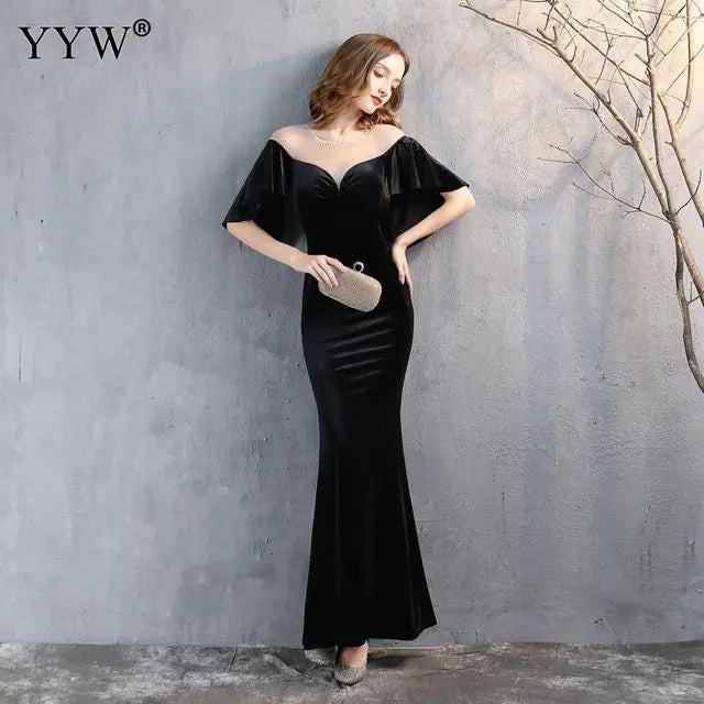 Elegant Burgundy Long Evening Dress with Ruffled Sleeves