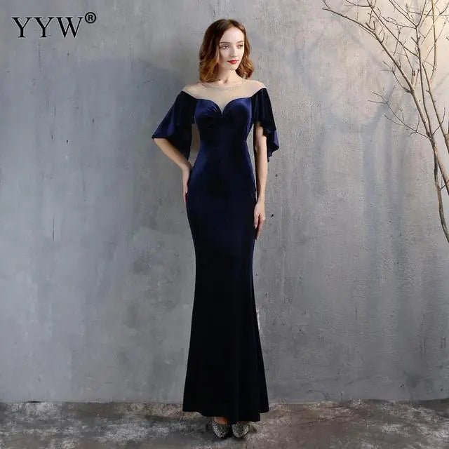 Elegant Burgundy Long Evening Dress with Ruffled Sleeves