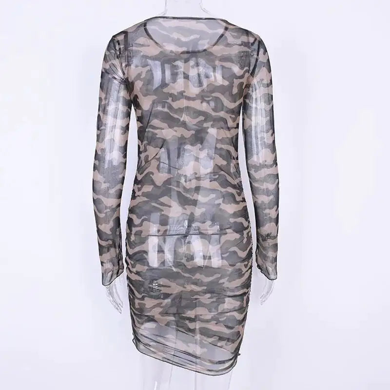 Translucent Camouflage Mesh Dress with High Elasticity